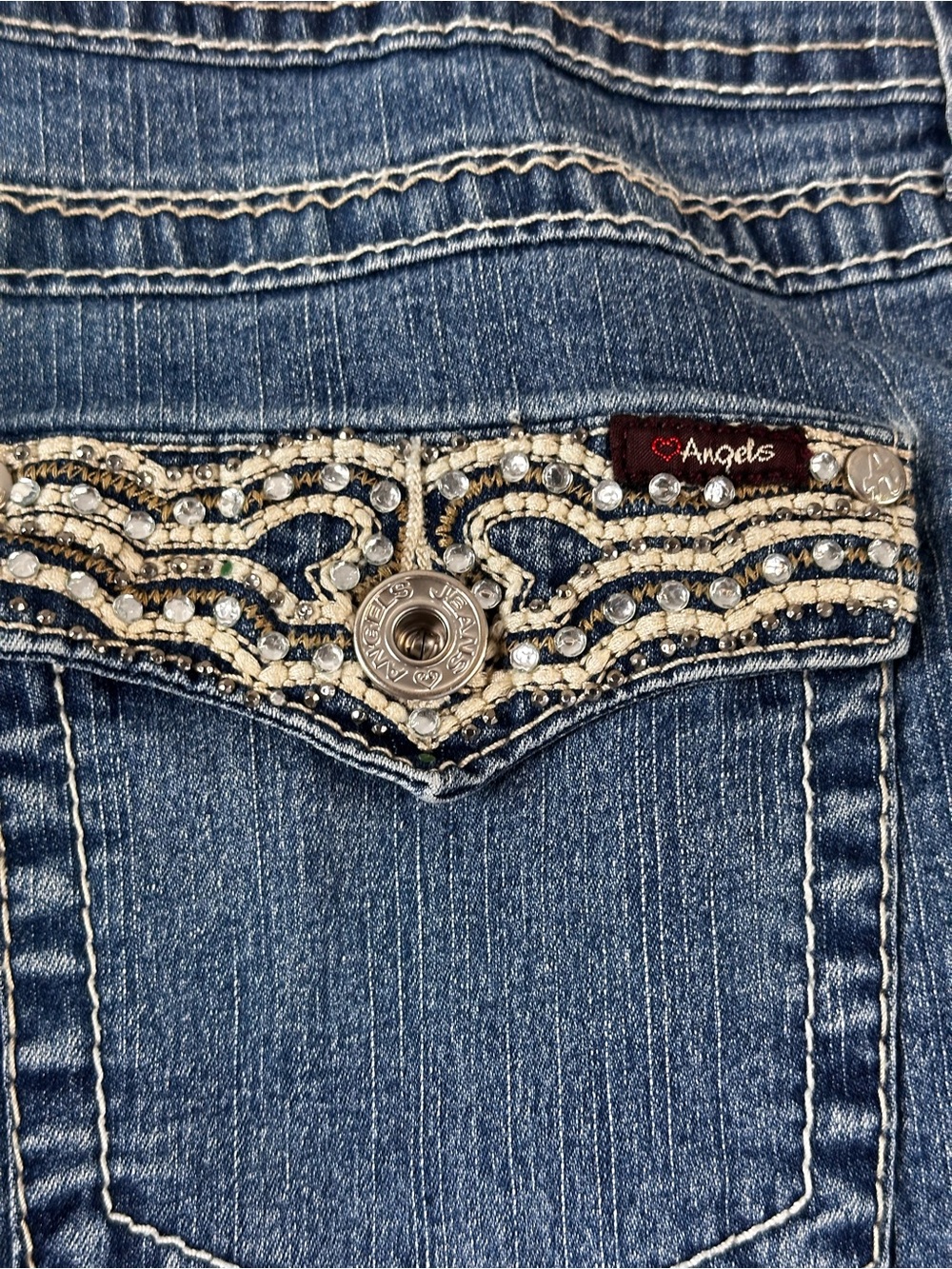 Angels Embellished Denim Capri Jeans Women’s Size 14P Y2K Bling Western Cowgirl - Picture 4 of 11